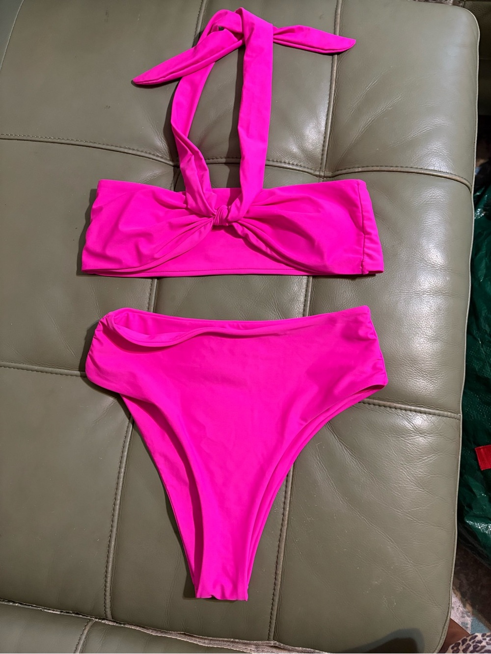 Source Unknown Neon Pink Knot Halter Bikini Set